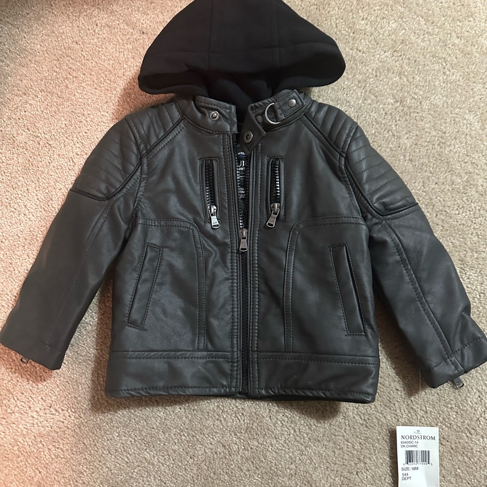 Urban Republic Grey/Black Leather Jacket with Hood